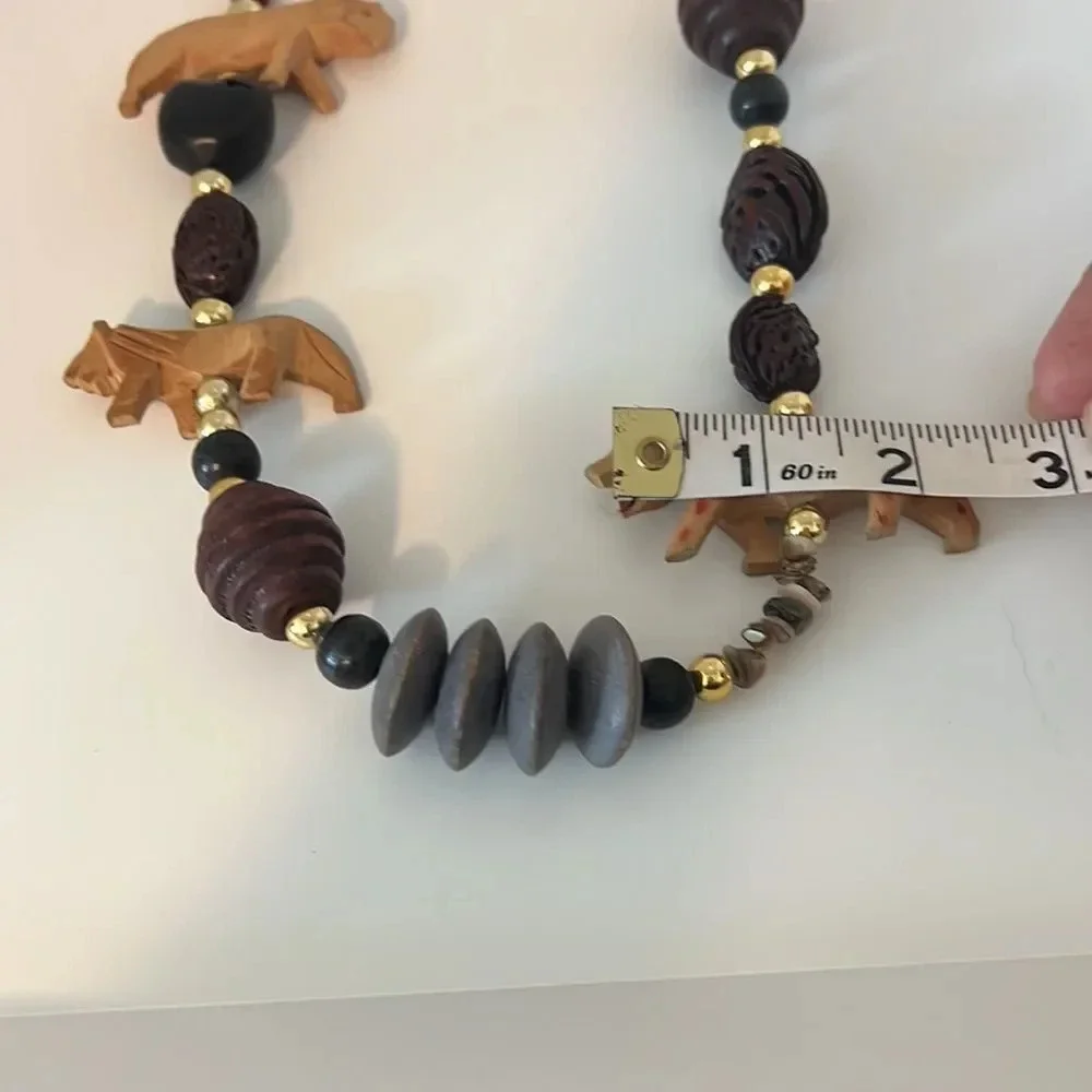 Vintage purple & Beige Beaded & Tribal Animal Statement Necklace